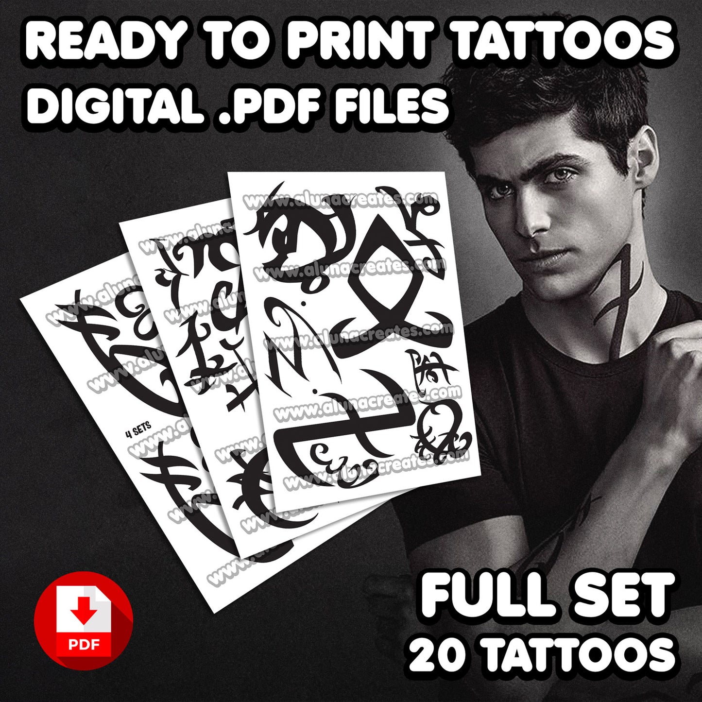 Alec Lightwood - Shadowhunters | READY TO PRINT .PDF TATTOOS | FULL SET - AlunaCreates
