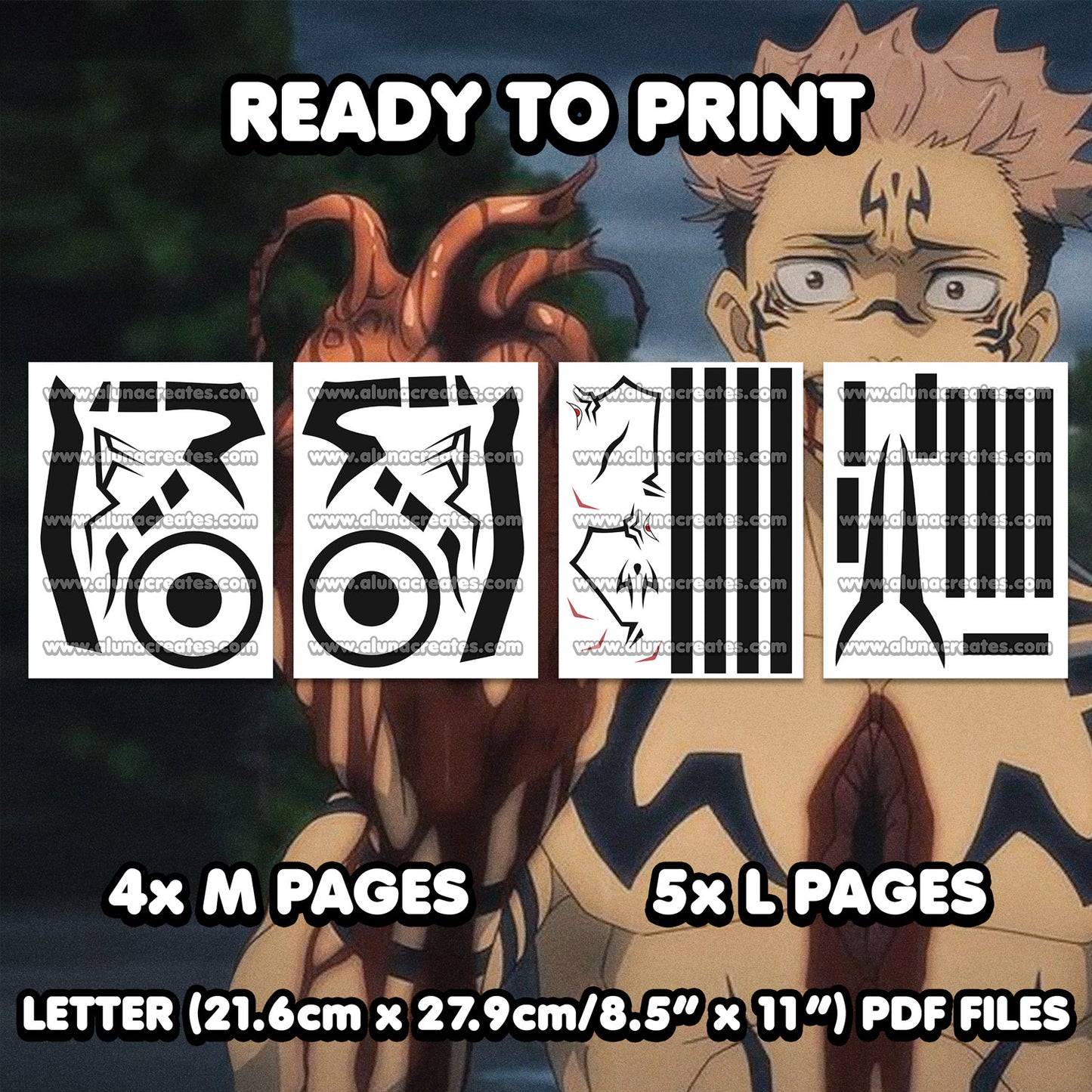 Ryomen Sukuna - Jujutsu Kaisen | READY TO PRINT .PDF TATTOOS | FULL SET - AlunaCreates
