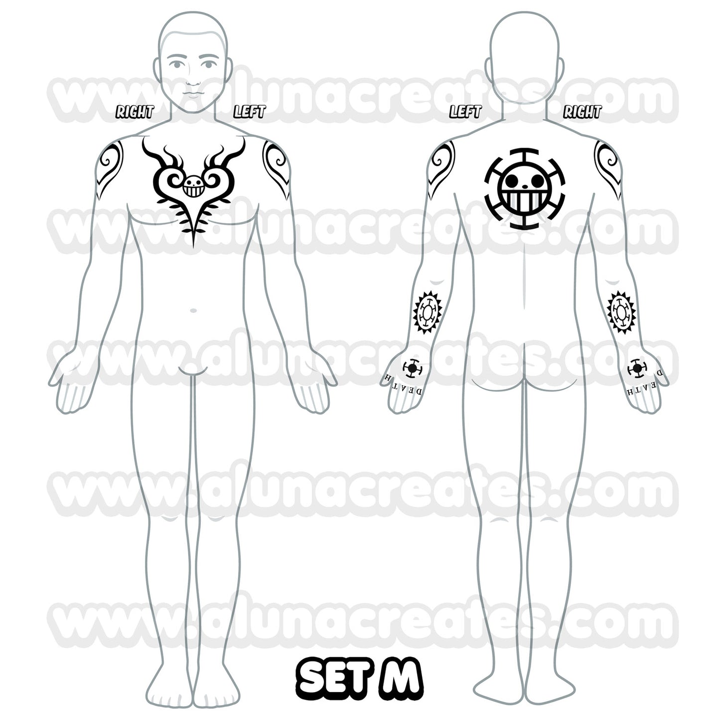 Trafalgar D. Water Law - One Piece | READY TO PRINT .PDF TATTOOS | FULL SET - AlunaCreates