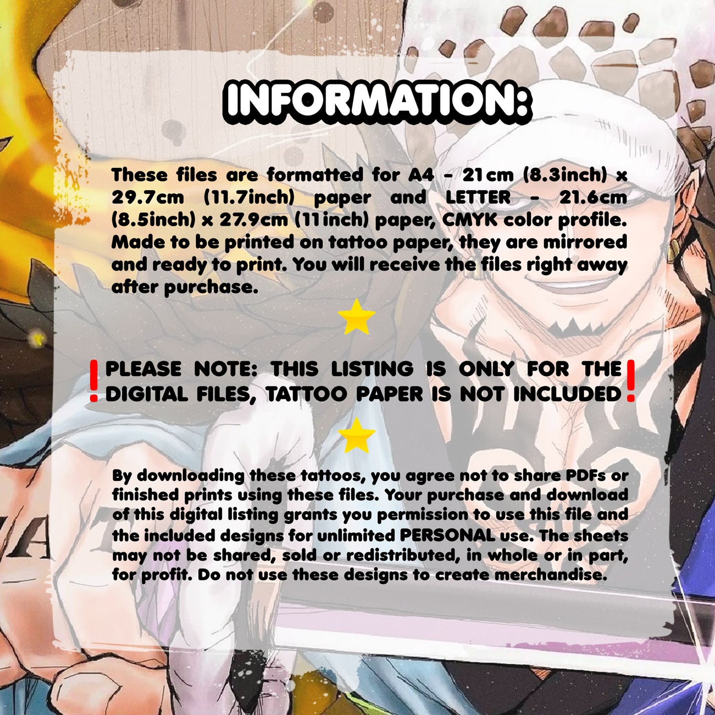 Trafalgar D. Water Law - One Piece | READY TO PRINT .PDF TATTOOS | FULL SET - AlunaCreates