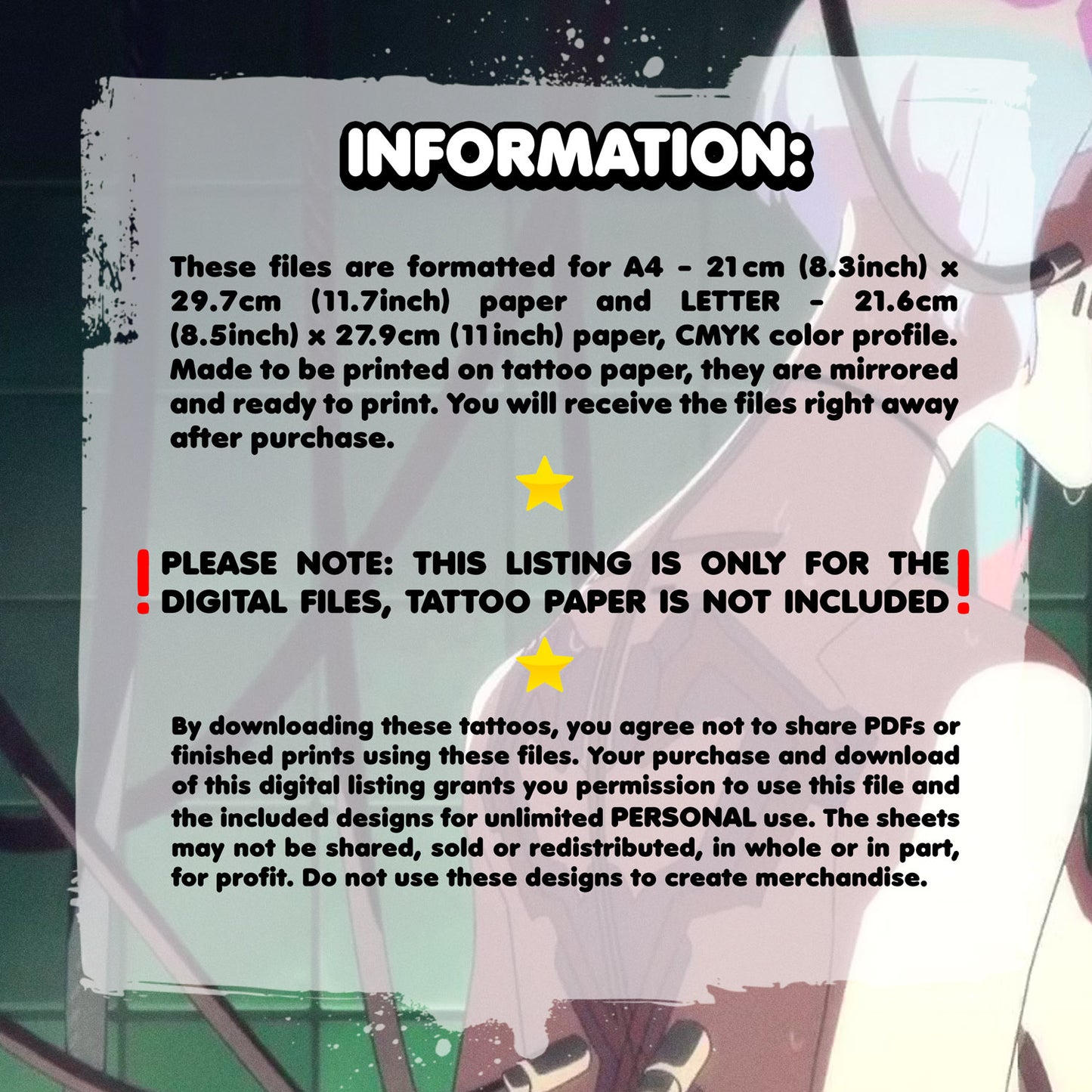Lucy Kushinada - Cyberpunk: Edgerunners | READY TO PRINT .PDF TATTOOS | FULL SET - AlunaCreates