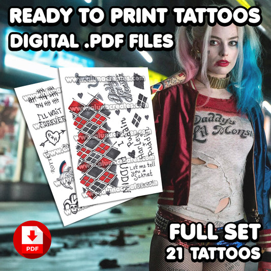 Harley Quinn (Classic) - Suicide Squad | READY TO PRINT .PDF TATTOOS | FULL SET - AlunaCreates