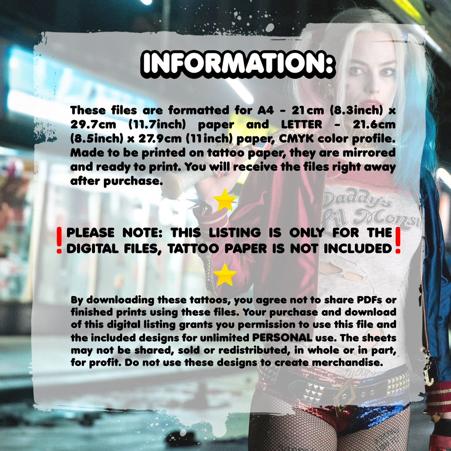 Harley Quinn (klassisch)-Selbstmord kommando | BEREIT ZU DRUCKEN. PDF TATTOOS | VOLLSTÄNDIGES SET - AlunaCreates