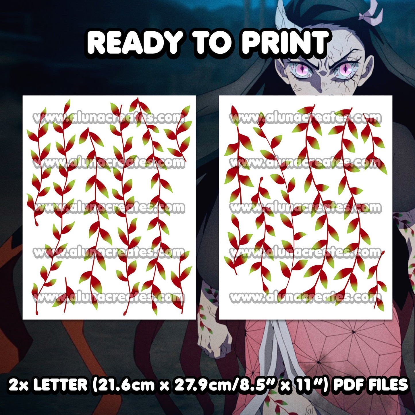 Nezuko Kamado - Demon Slayer | READY TO PRINT .PDF TATTOOS | FULL SET - AlunaCreates