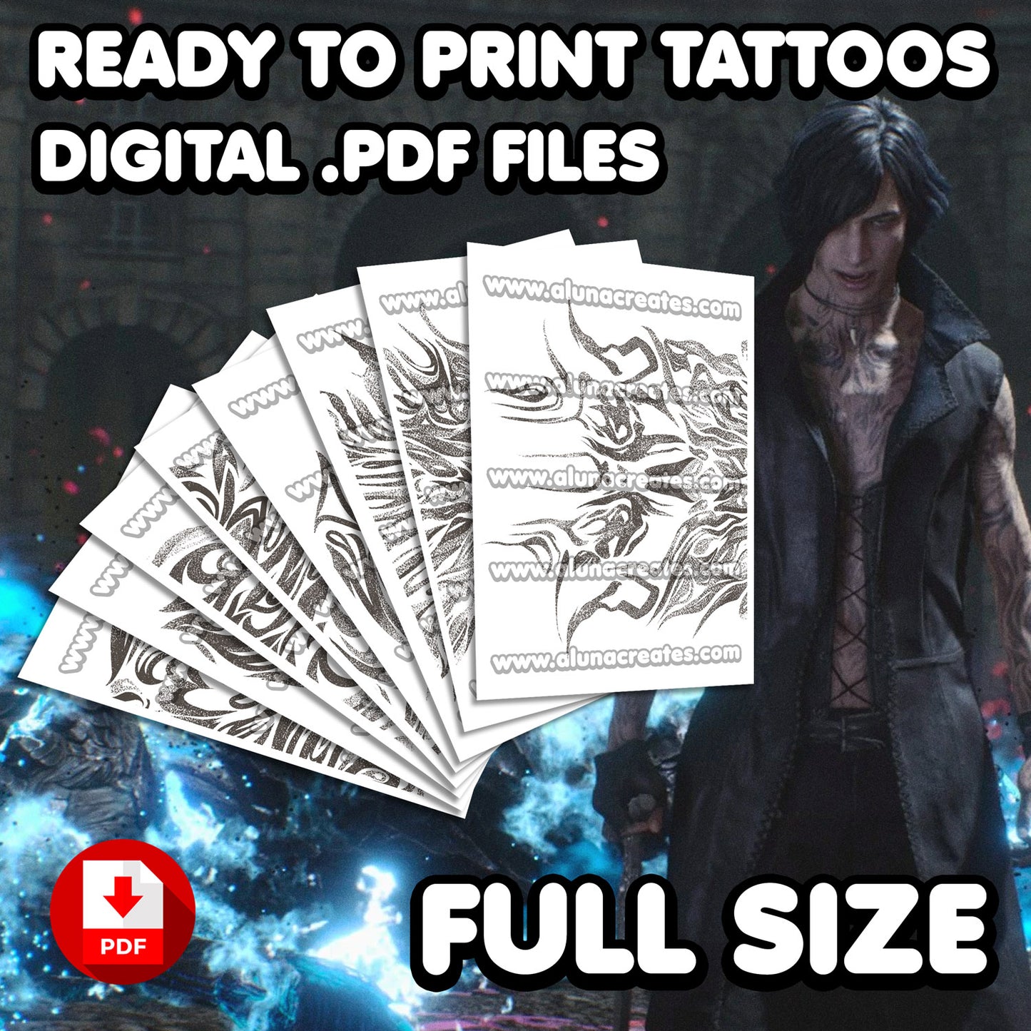 V – Devil May Cry 5 | DRUCKFERTIG .PDF TATTOOS | KOMPLETTES SET – AlunaCreates