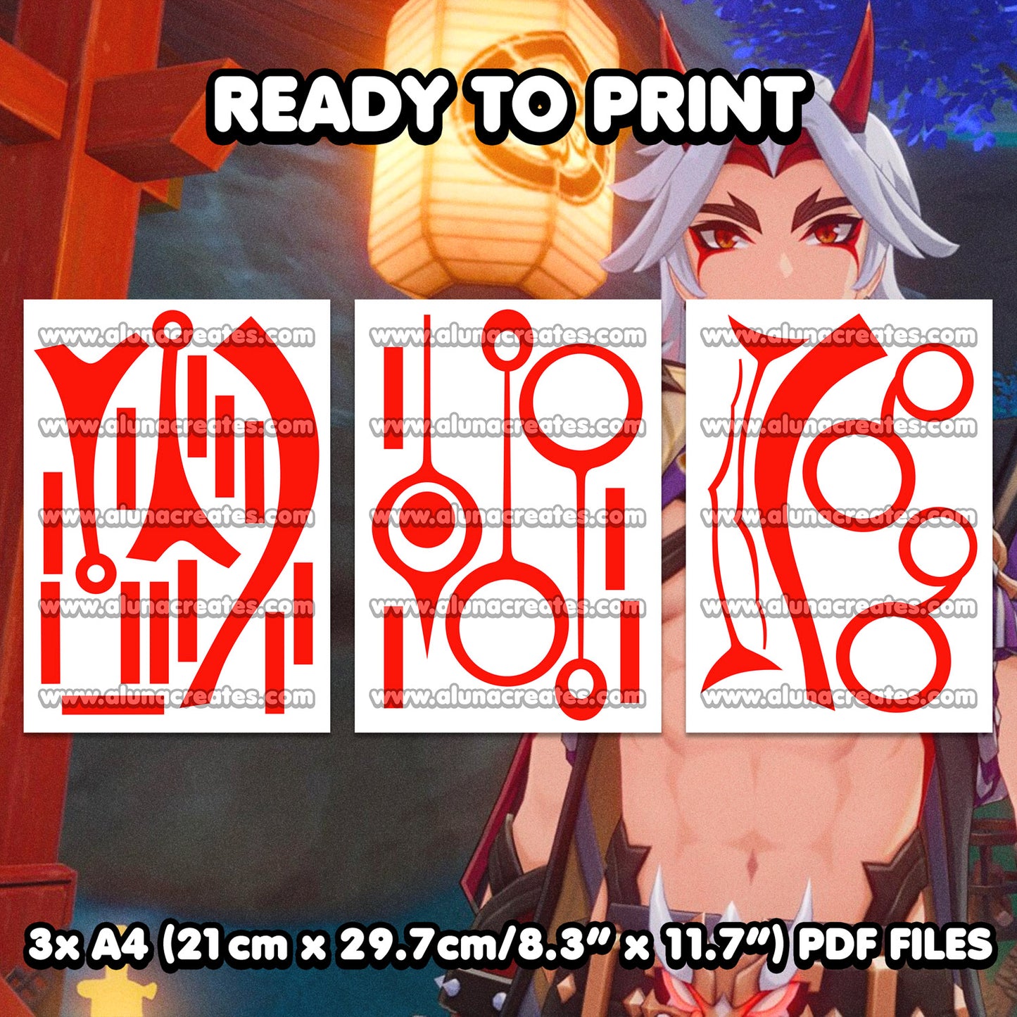 Arataki Itto - Genshin Impact | READY TO PRINT .PDF TATTOOS | FULL SET - AlunaCreates