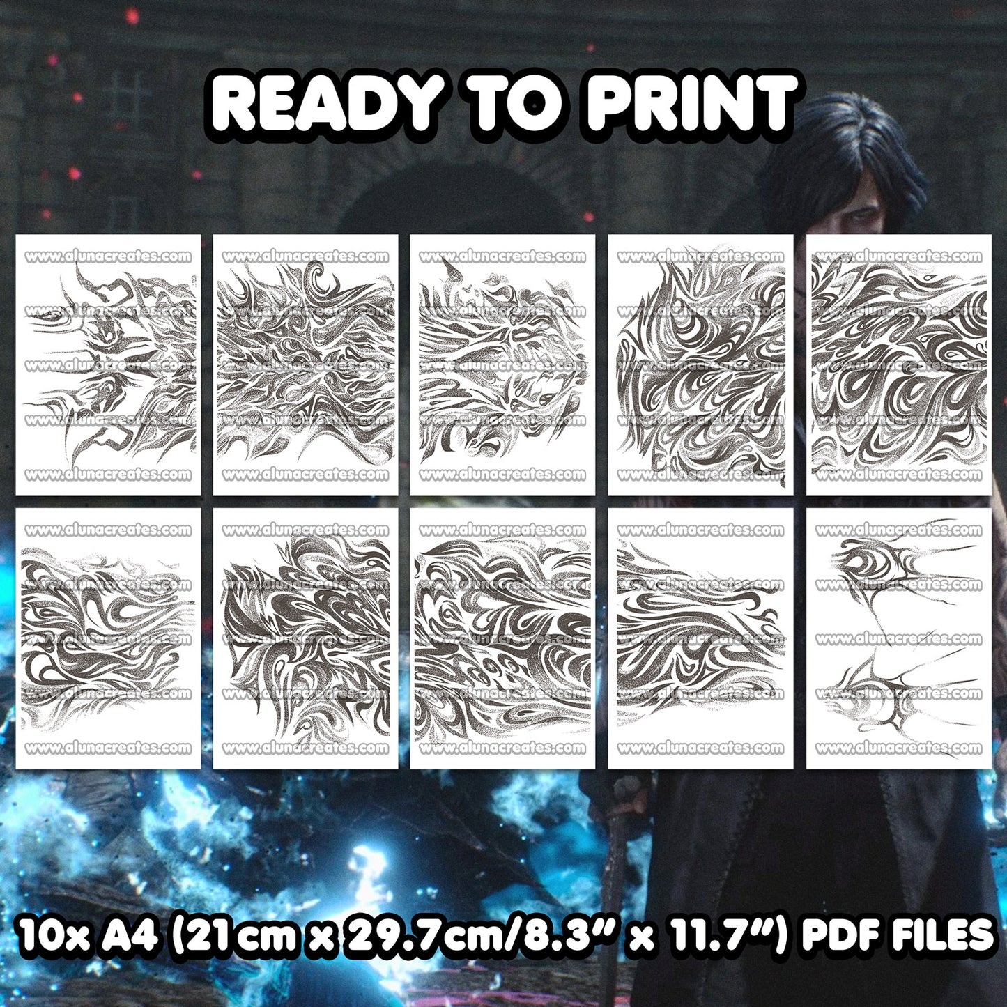 V – Devil May Cry 5 | DRUCKFERTIG .PDF TATTOOS | KOMPLETTES SET – AlunaCreates
