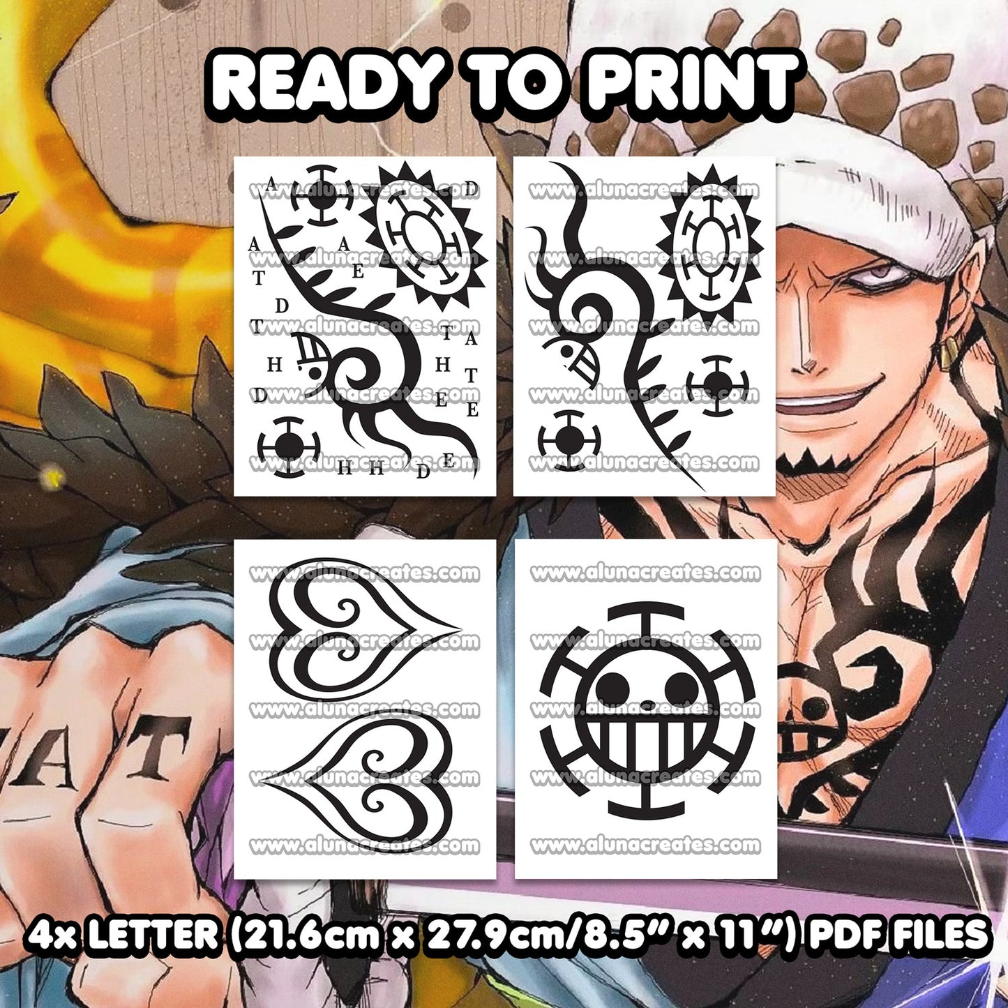 Trafalgar D. Water Law - One Piece | READY TO PRINT .PDF TATTOOS | FULL SET - AlunaCreates