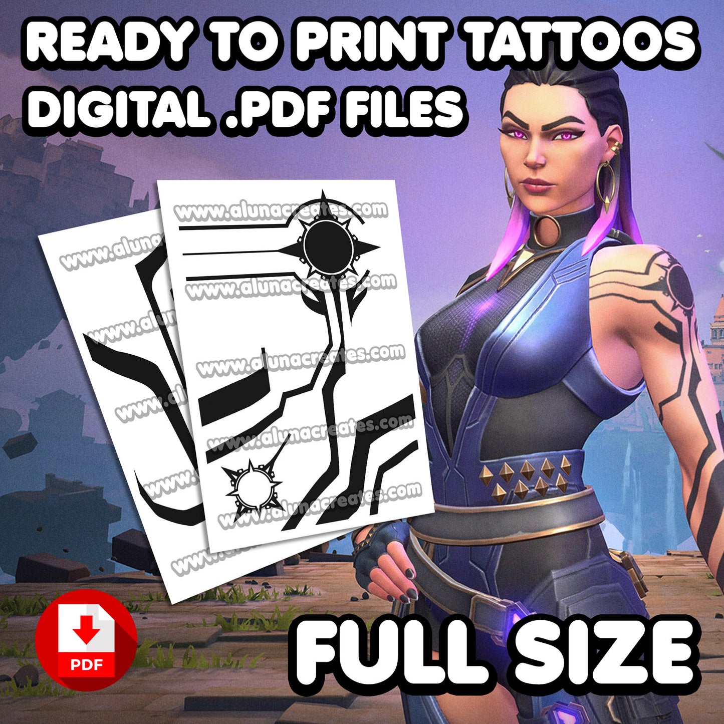 Reyna - Valorant | READY TO PRINT .PDF TATTOOS | FULL SET - AlunaCreates