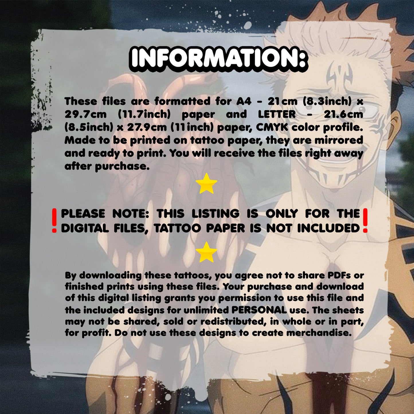 Ryomen Sukuna - Jujutsu Kaisen | READY TO PRINT .PDF TATTOOS | FULL SET - AlunaCreates