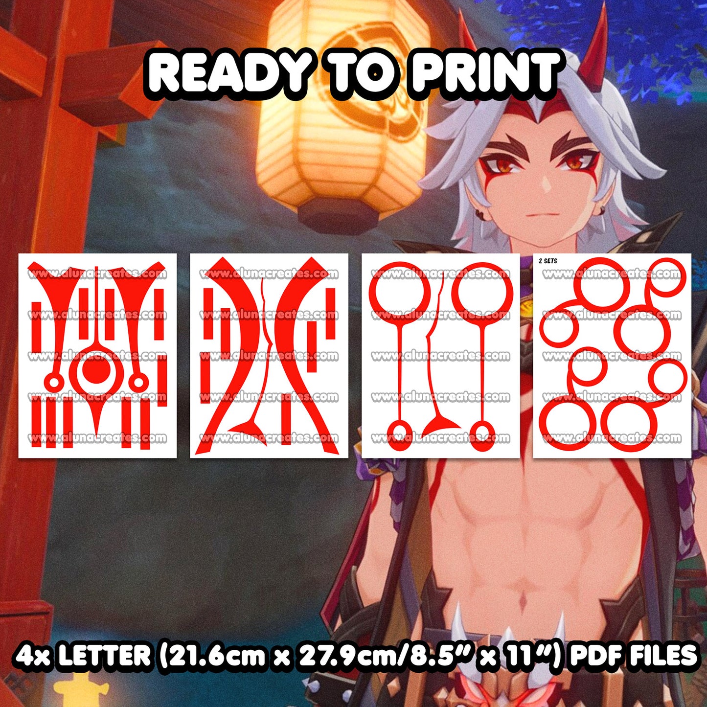 Arataki Itto - Genshin Impact | READY TO PRINT .PDF TATTOOS | FULL SET - AlunaCreates