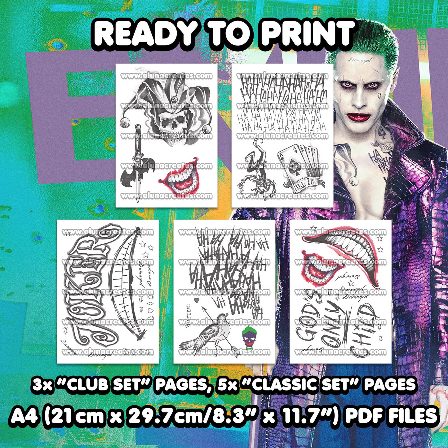 The Joker - Suicide Squad | READY TO PRINT .PDF TATTOOS | FULL SET - AlunaCreates