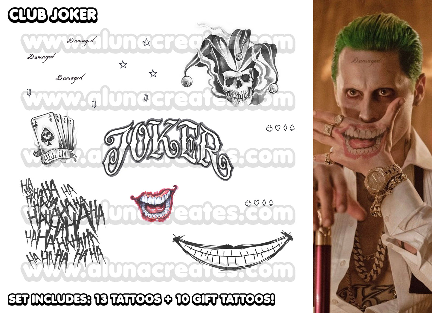 The Joker - Suicide Squad | READY TO PRINT .PDF TATTOOS | FULL SET - AlunaCreates