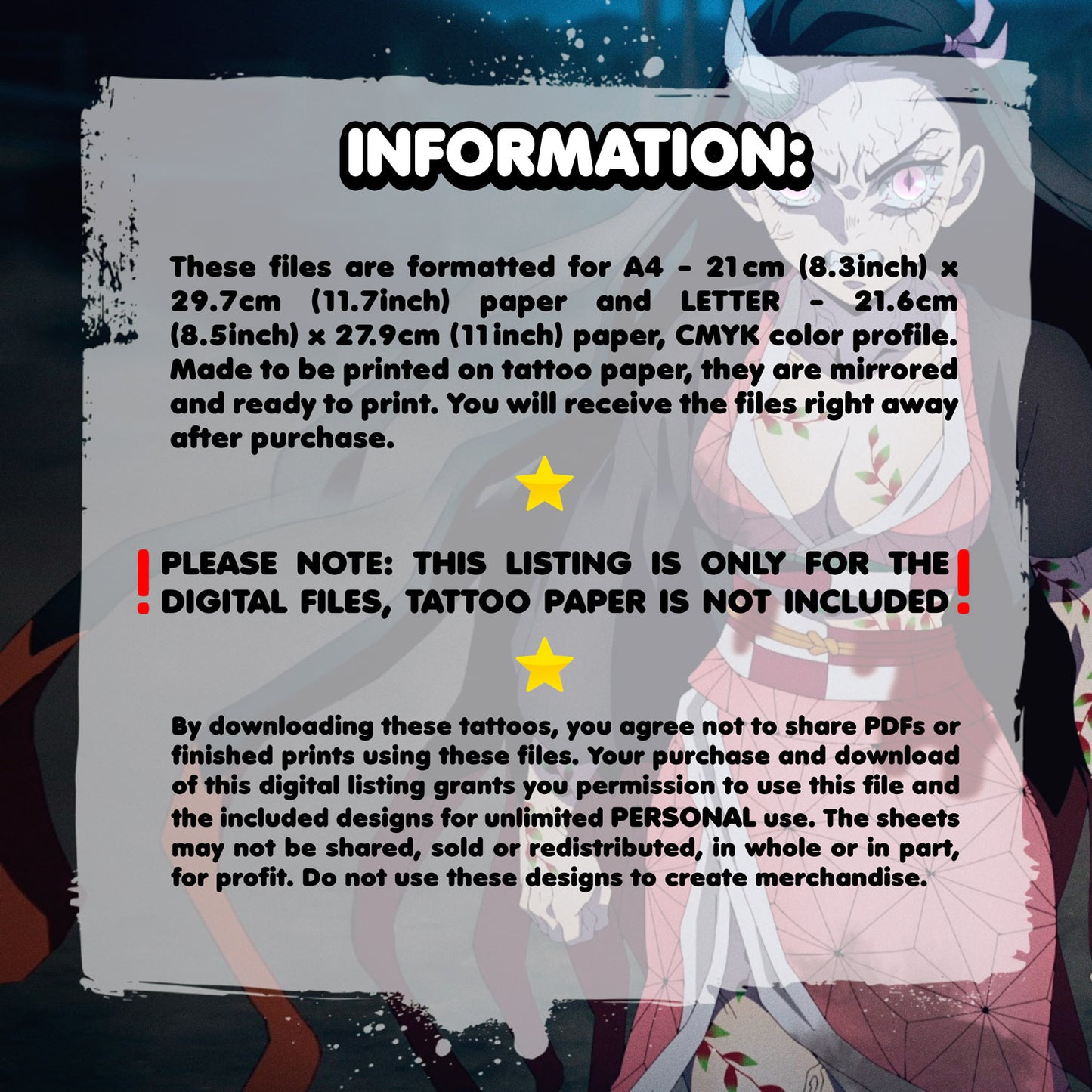 Nezuko Kamado - Demon Slayer | READY TO PRINT .PDF TATTOOS | FULL SET - AlunaCreates