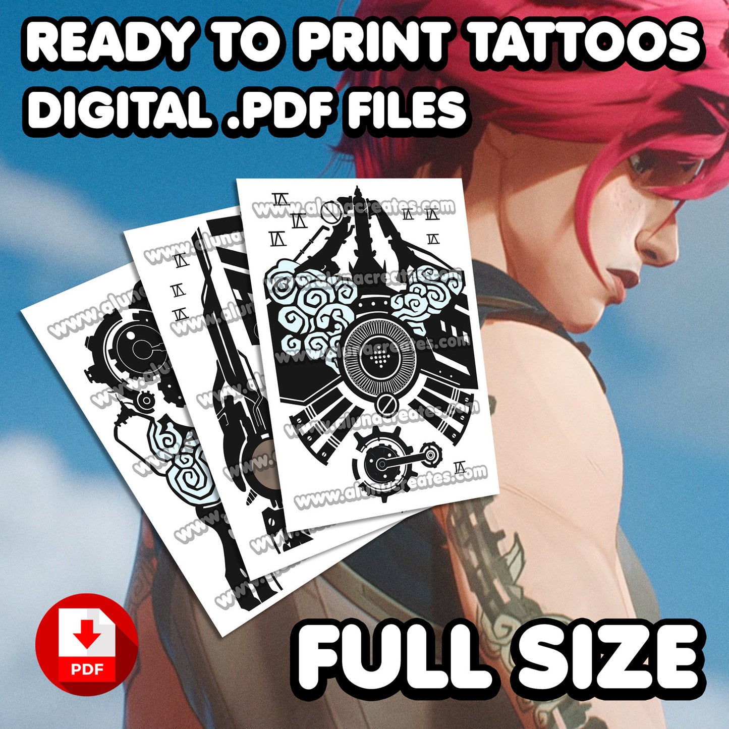 Vi - Arcane | READY TO PRINT .PDF TATTOOS | FULL BACK - AlunaCreates