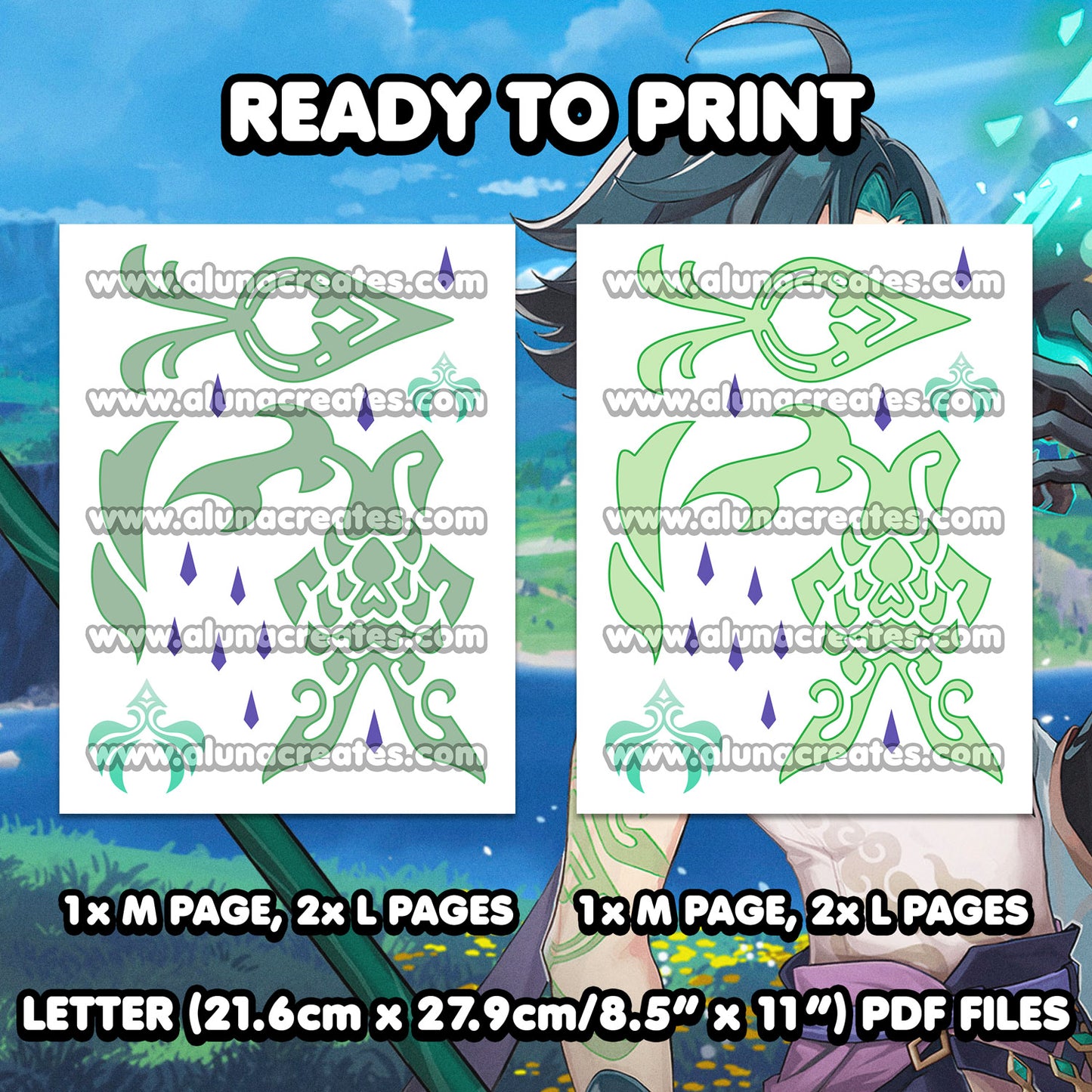Xiao - Genshin Impact | READY TO PRINT .PDF TATTOOS | FULL SET - AlunaCreates