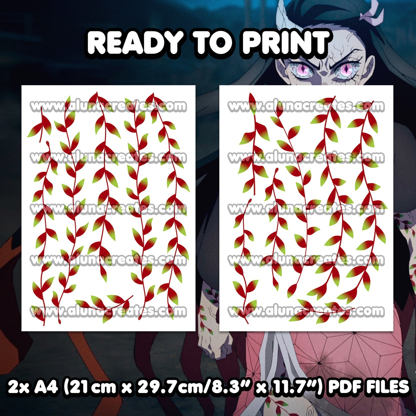 Nezuko Kamado - Demon Slayer | READY TO PRINT .PDF TATTOOS | FULL SET - AlunaCreates