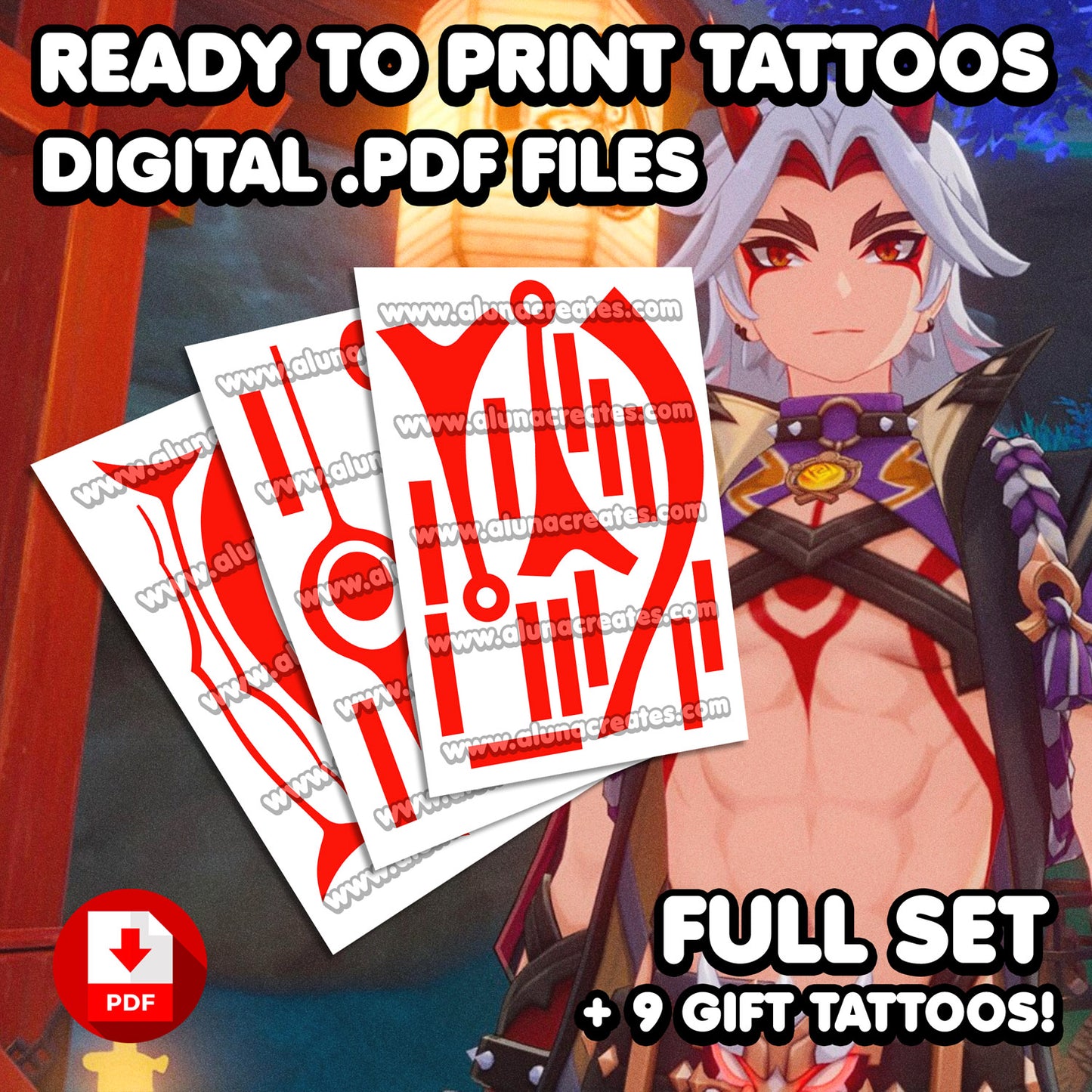 Arataki Itto - Genshin Impact | READY TO PRINT .PDF TATTOOS | FULL SET - AlunaCreates