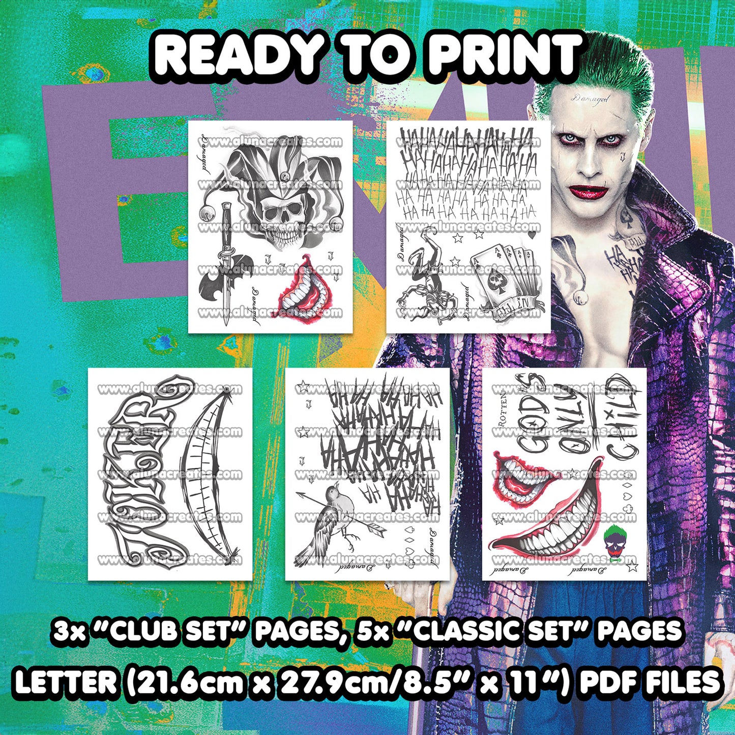 The Joker - Suicide Squad | READY TO PRINT .PDF TATTOOS | FULL SET - AlunaCreates