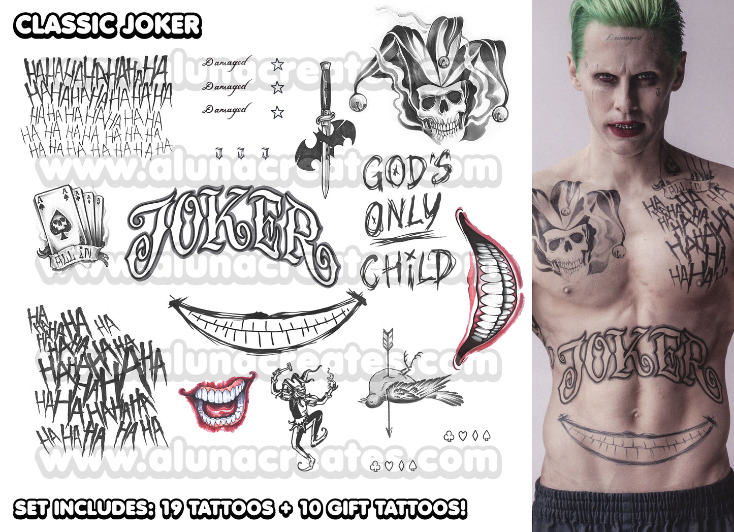 The Joker - Suicide Squad | READY TO PRINT .PDF TATTOOS | FULL SET - AlunaCreates