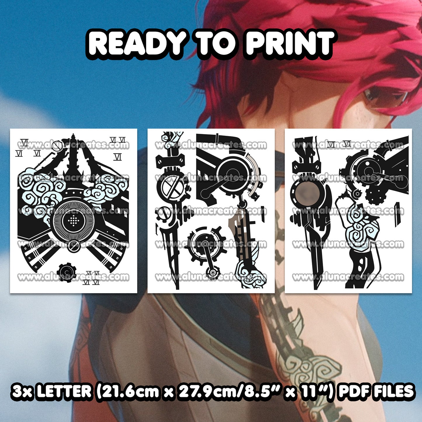 Vi - Arcane | READY TO PRINT .PDF TATTOOS | FULL BACK - AlunaCreates