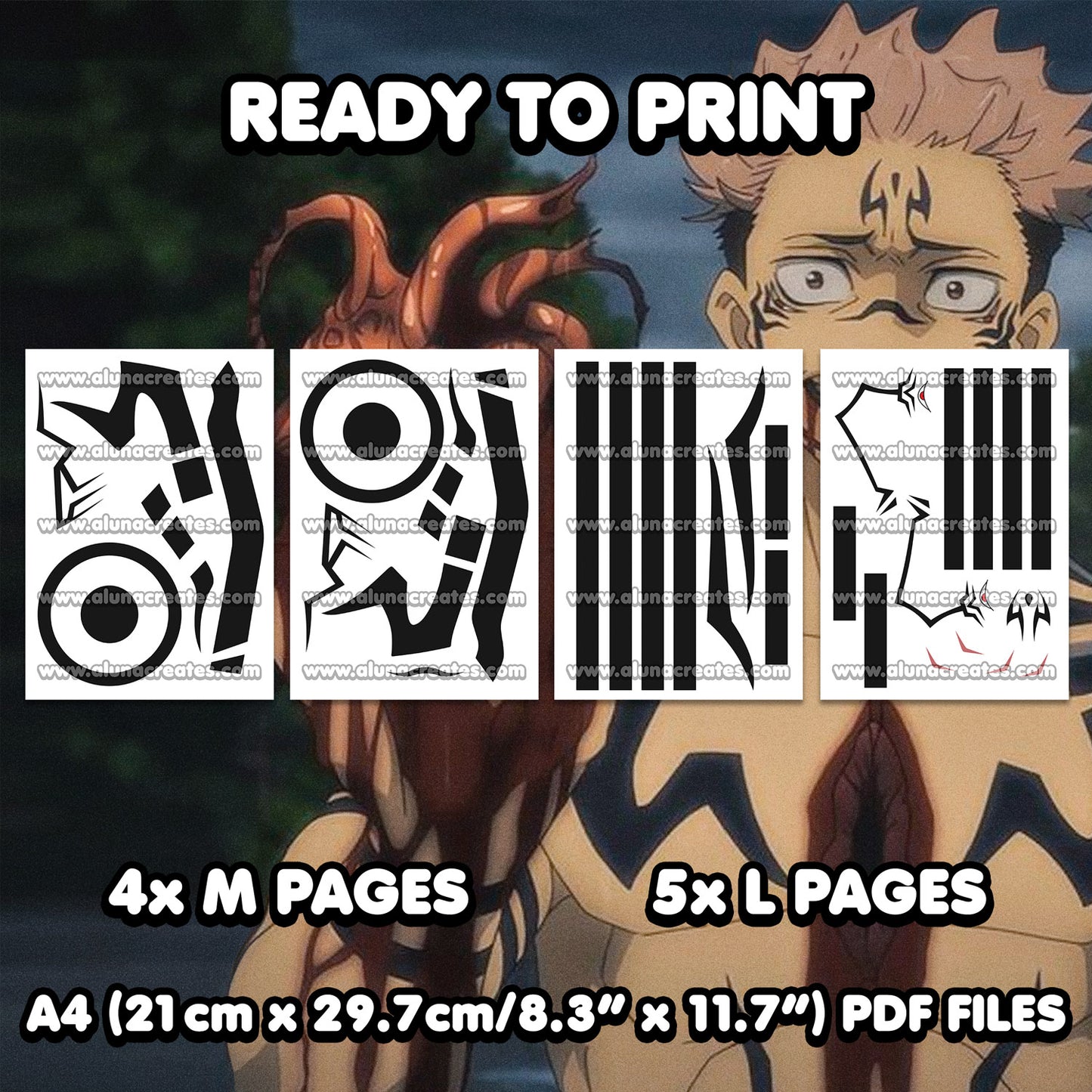Ryomen Sukuna - Jujutsu Kaisen | READY TO PRINT .PDF TATTOOS | FULL SET - AlunaCreates