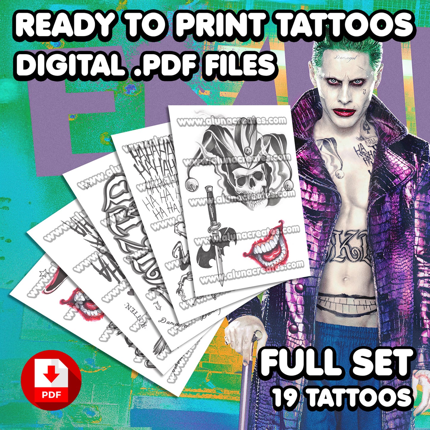 The Joker - Suicide Squad | READY TO PRINT .PDF TATTOOS | FULL SET - AlunaCreates