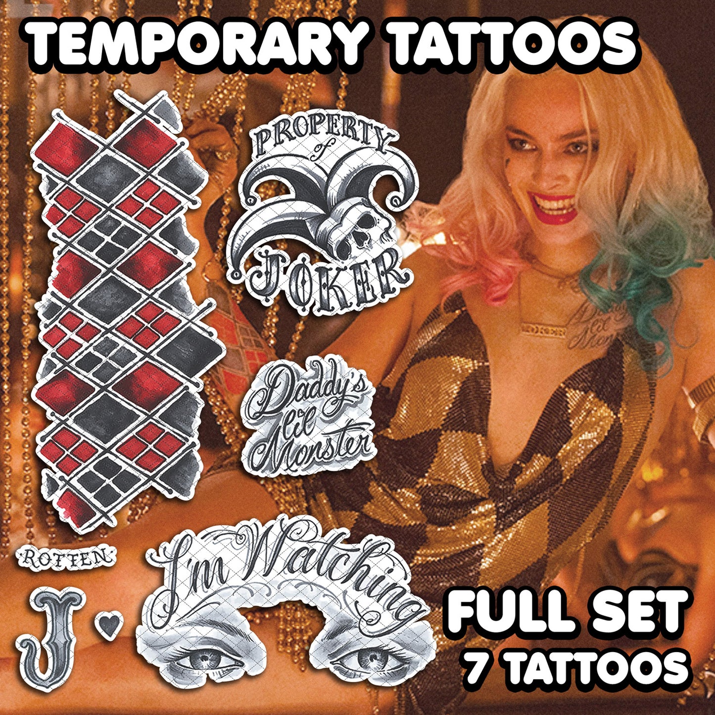 Harley Quinn (Club) - Suicide Squad | Temporary Tattoos | FULL SET - AlunaCreates