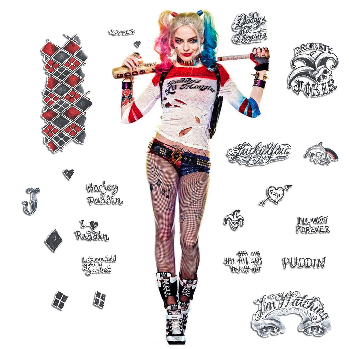 Harley Quinn (klassisch)-Selbstmord kommando | BEREIT ZU DRUCKEN. PDF TATTOOS | VOLLSTÄNDIGES SET - AlunaCreates