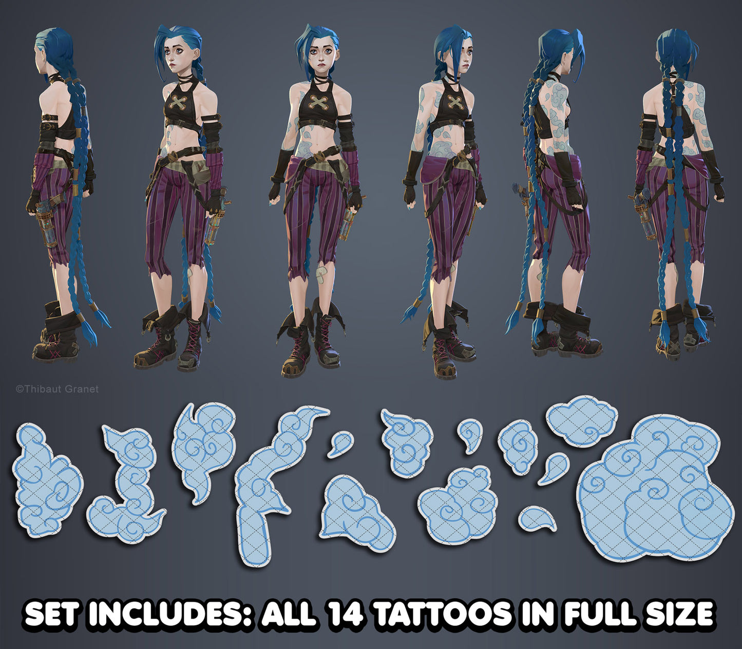 Jinx - Arcane | READY TO PRINT .PDF TATTOOS | FULL SET - AlunaCreates