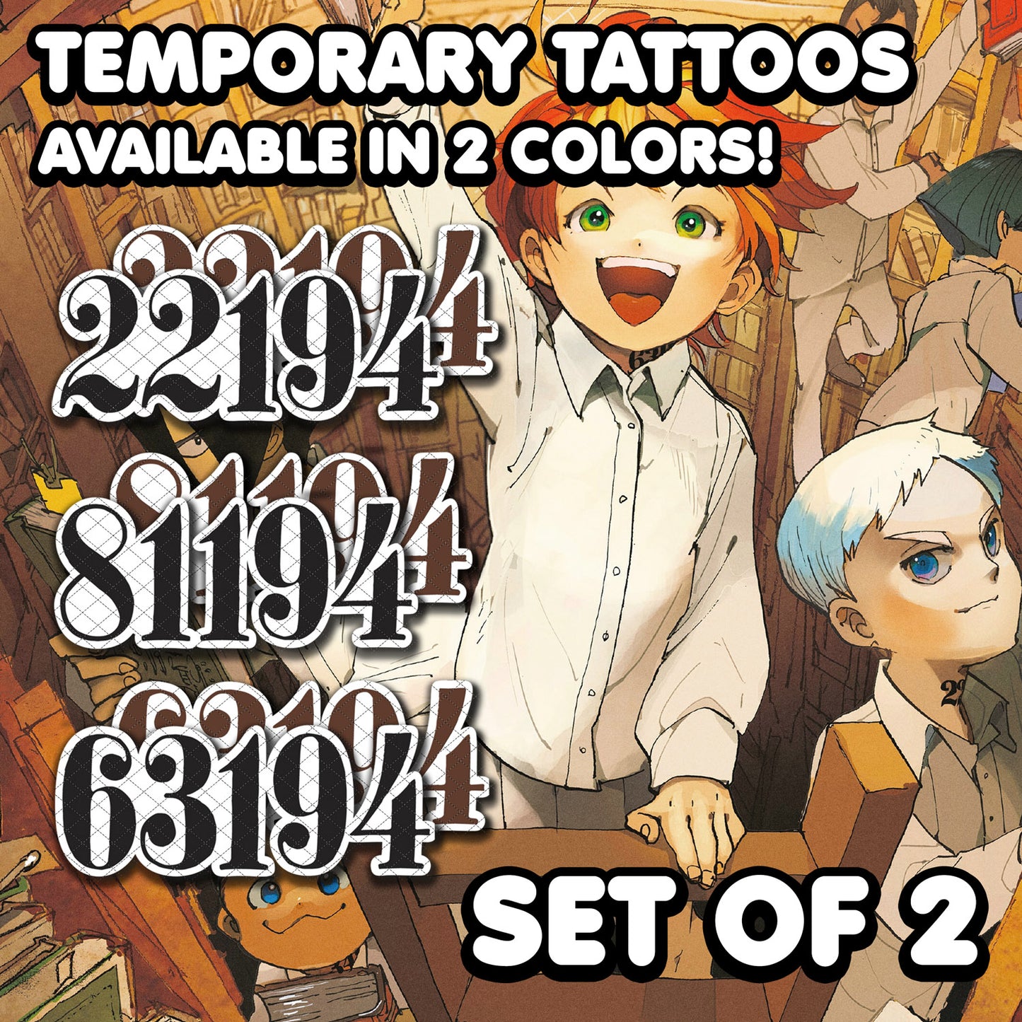Emma, Norman, Ray - The Promised Neverland | Temporary Tattoo | AlunaCreates