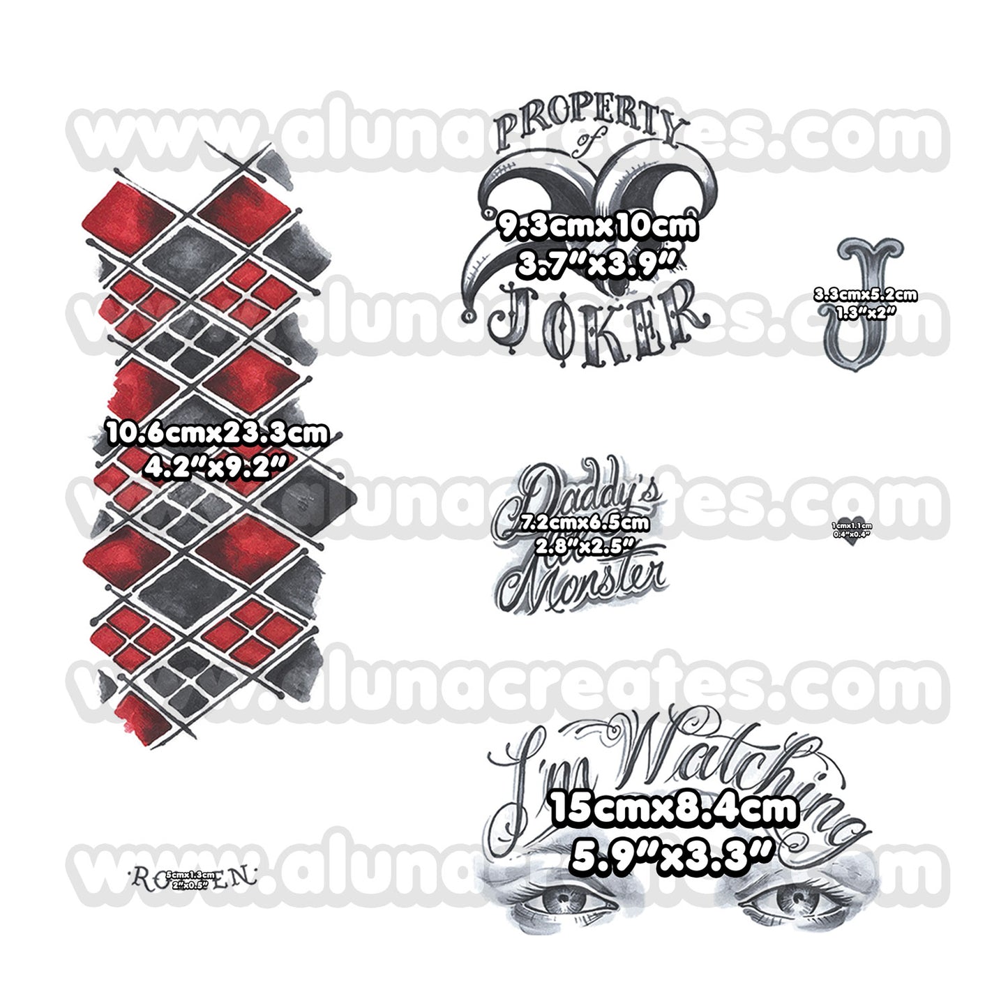 Harley Quinn (Club) - Suicide Squad | Temporary Tattoos | FULL SET - AlunaCreates