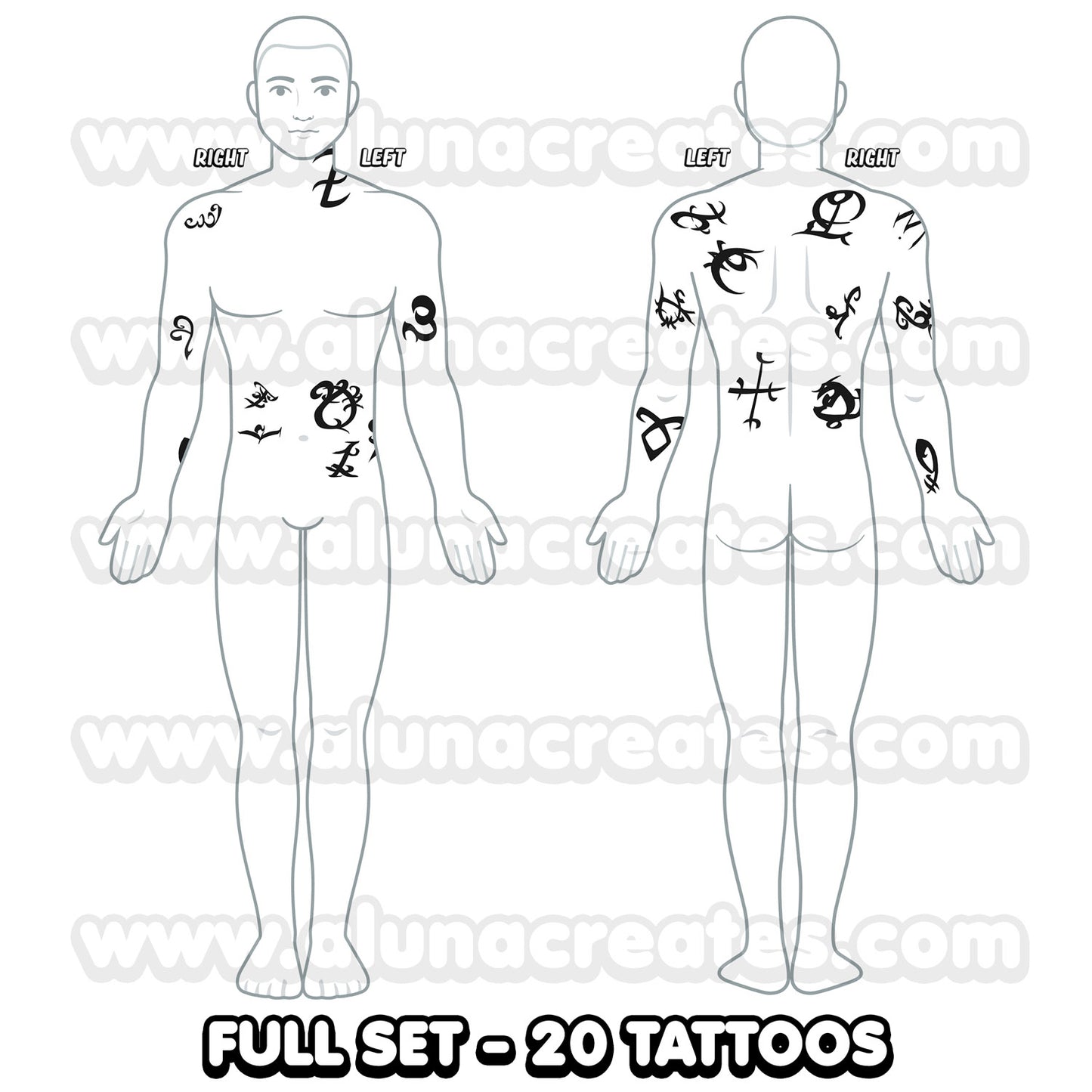 Alec Lightwood - Shadowhunters | READY TO PRINT .PDF TATTOOS | FULL SET - AlunaCreates