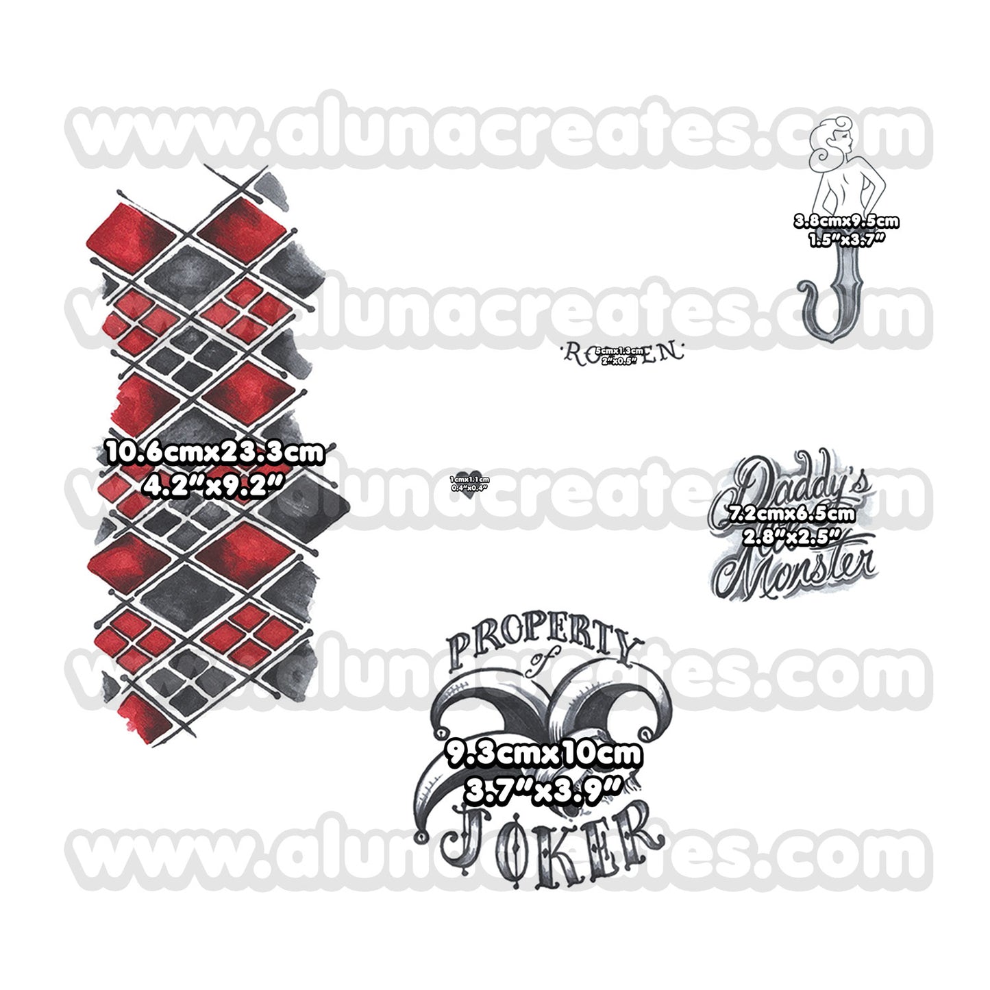Harley Quinn (Gold) - Birds of Prey | READY TO PRINT .PDF TATTOOS | FULL SET - AlunaCreates