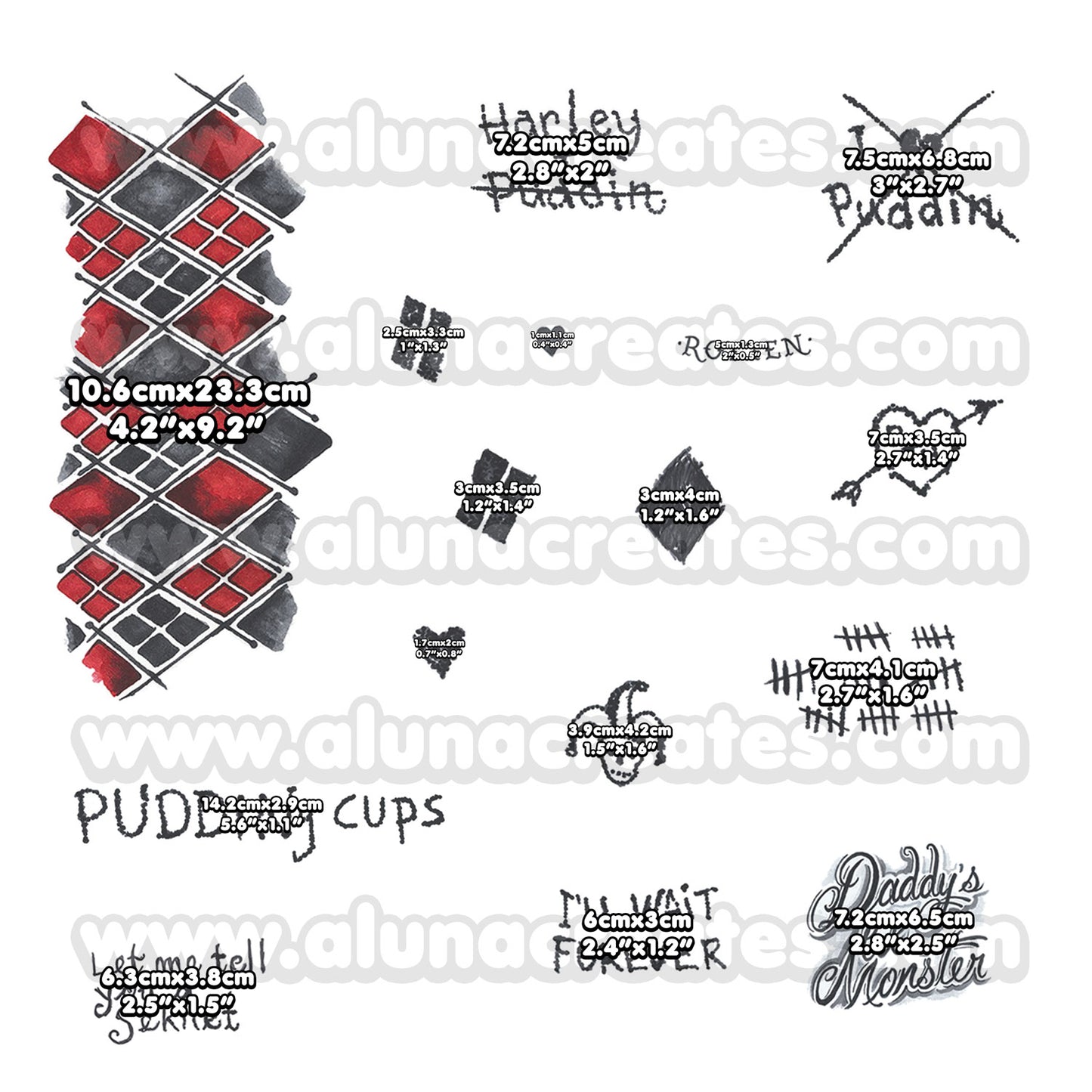 Harley Quinn - Birds of Prey | READY TO PRINT .PDF TATTOOS | FULL SET - AlunaCreates