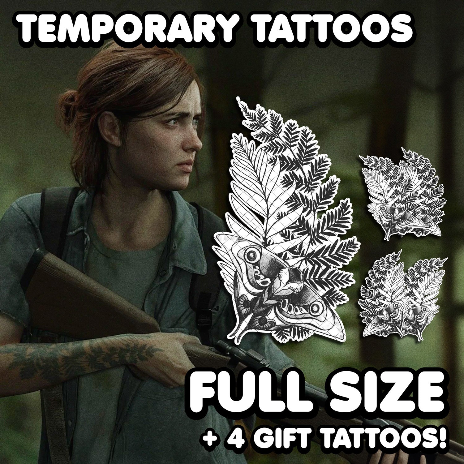 Ellie Temporary Tattoo Sticker The Last of Us Cosplay Prop Temporary Tattoo  Paper Waterproof Long-lasting Tattoo(2 Pieces)