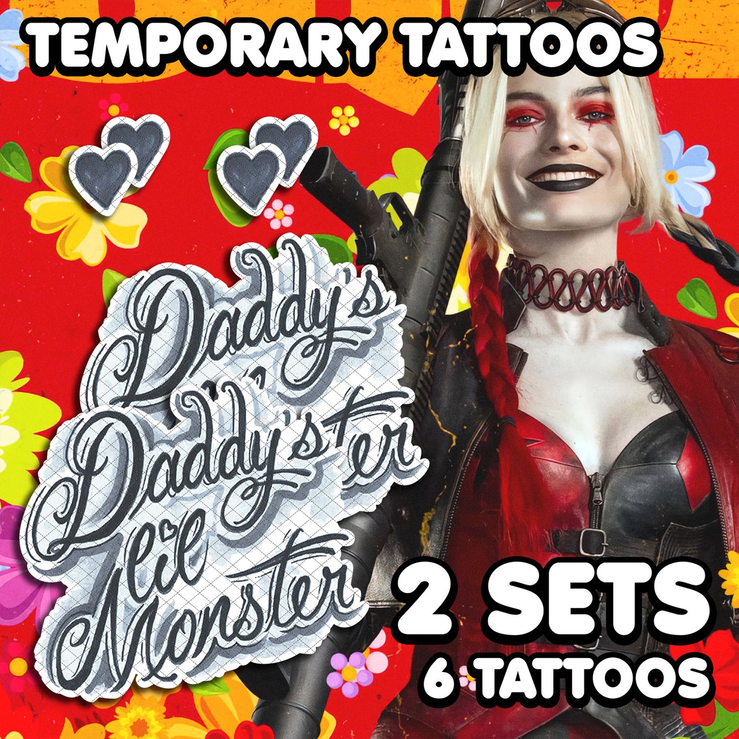 Harley Quinn (Leather) - The Suicide Squad | Temporary Tattoos | 6 TATTOOS - AlunaCreates