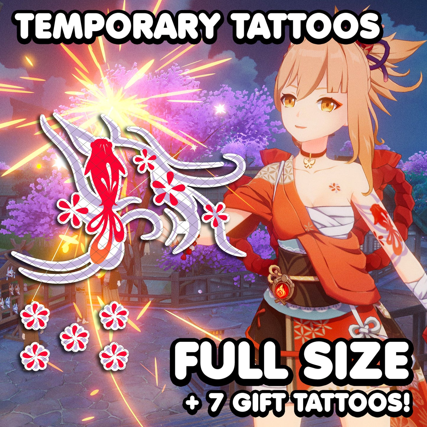 Yoimiya Naganohara - Genshin Impact | Temporary Tattoos | FULL SET - AlunaCreates