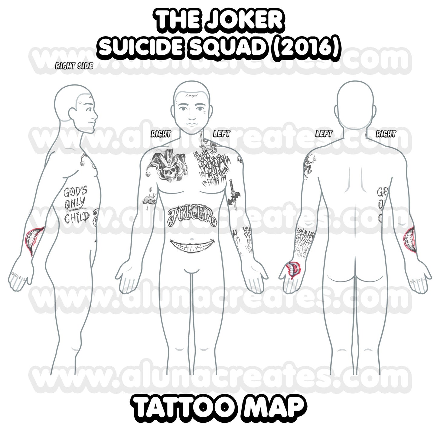 The Joker - Suicide Squad | READY TO PRINT .PDF TATTOOS | FULL SET - AlunaCreates