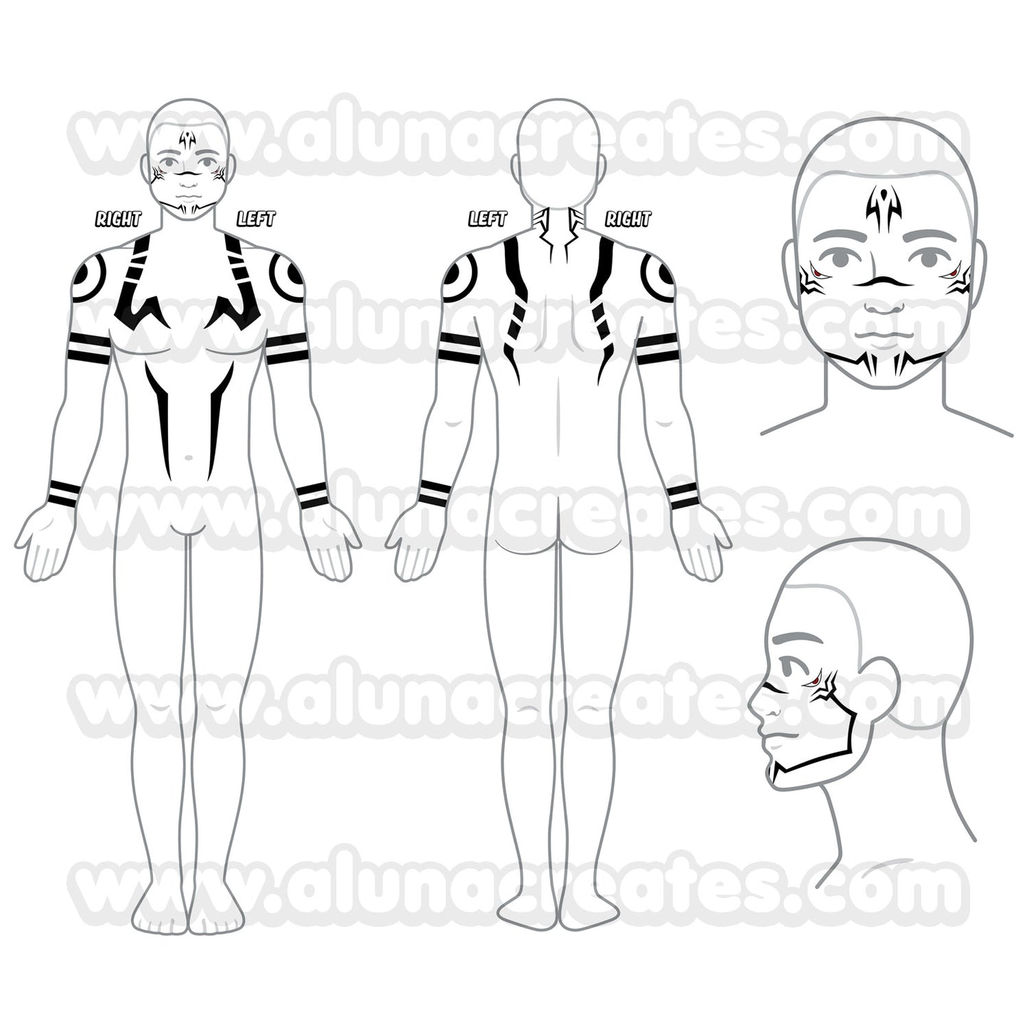 Ryomen Sukuna - Jujutsu Kaisen | READY TO PRINT .PDF TATTOOS | FULL SET - AlunaCreates