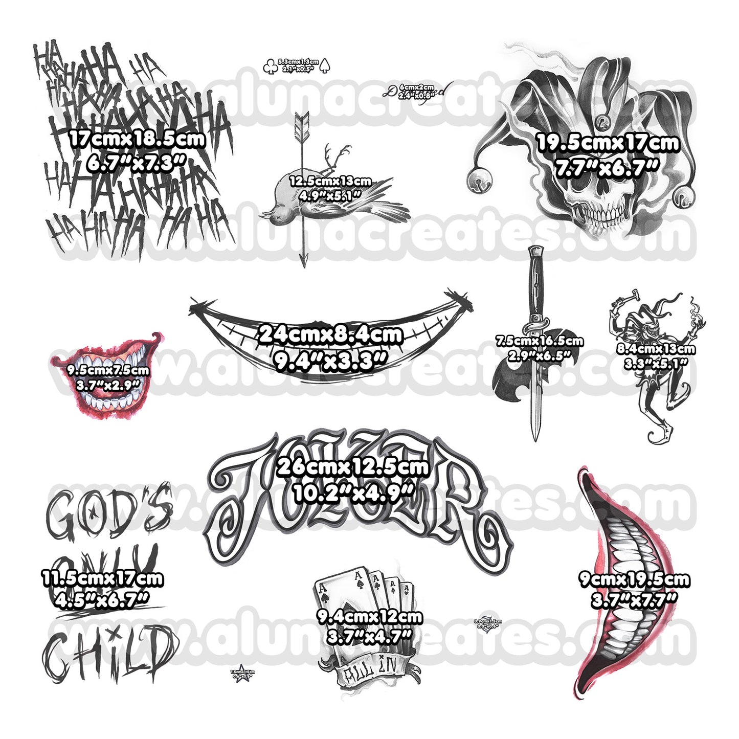 The Joker - Suicide Squad | READY TO PRINT .PDF TATTOOS | FULL SET - AlunaCreates