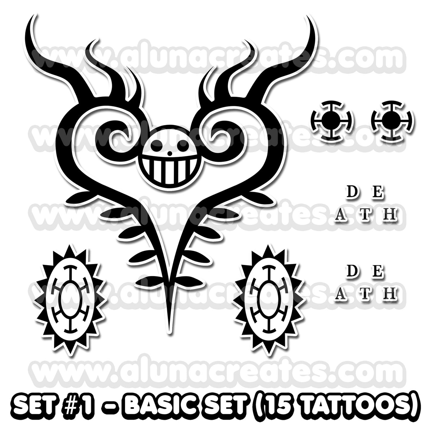 Trafalgar D. Water Law - One Piece | Temporary Tattoos | FULL SET - AlunaCreates