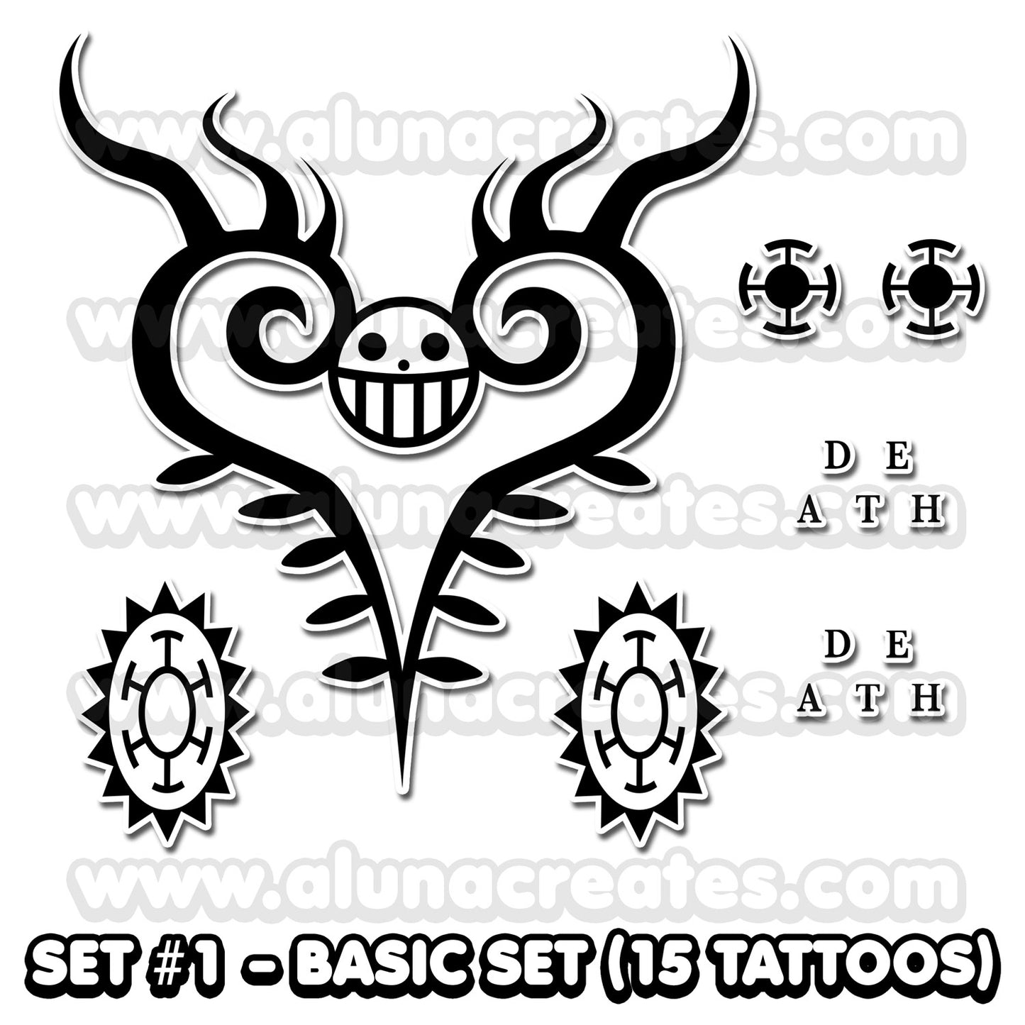 Trafalgar D. Water Law - One Piece | READY TO PRINT .PDF TATTOOS | FULL SET - AlunaCreates