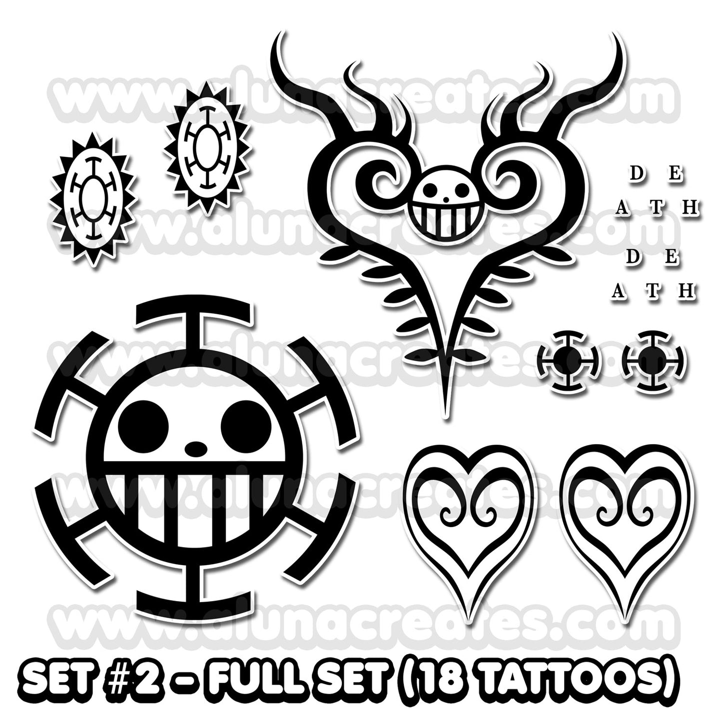 Trafalgar D. Water Law - One Piece | READY TO PRINT .PDF TATTOOS | FULL SET - AlunaCreates