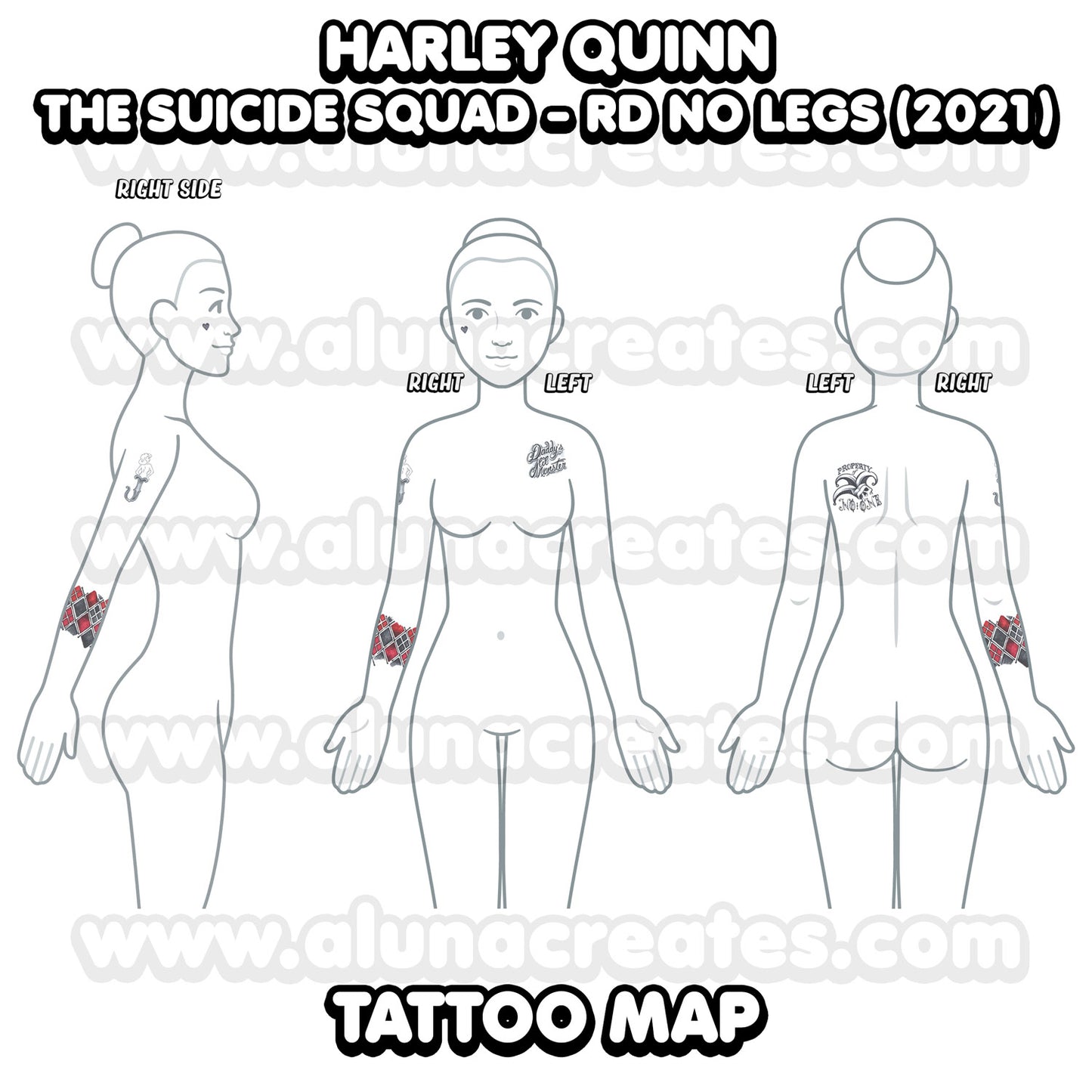 Harley Quinn (Red Dress) - The Suicide Squad | Temporary Tattoos | FULL SET - AlunaCreates