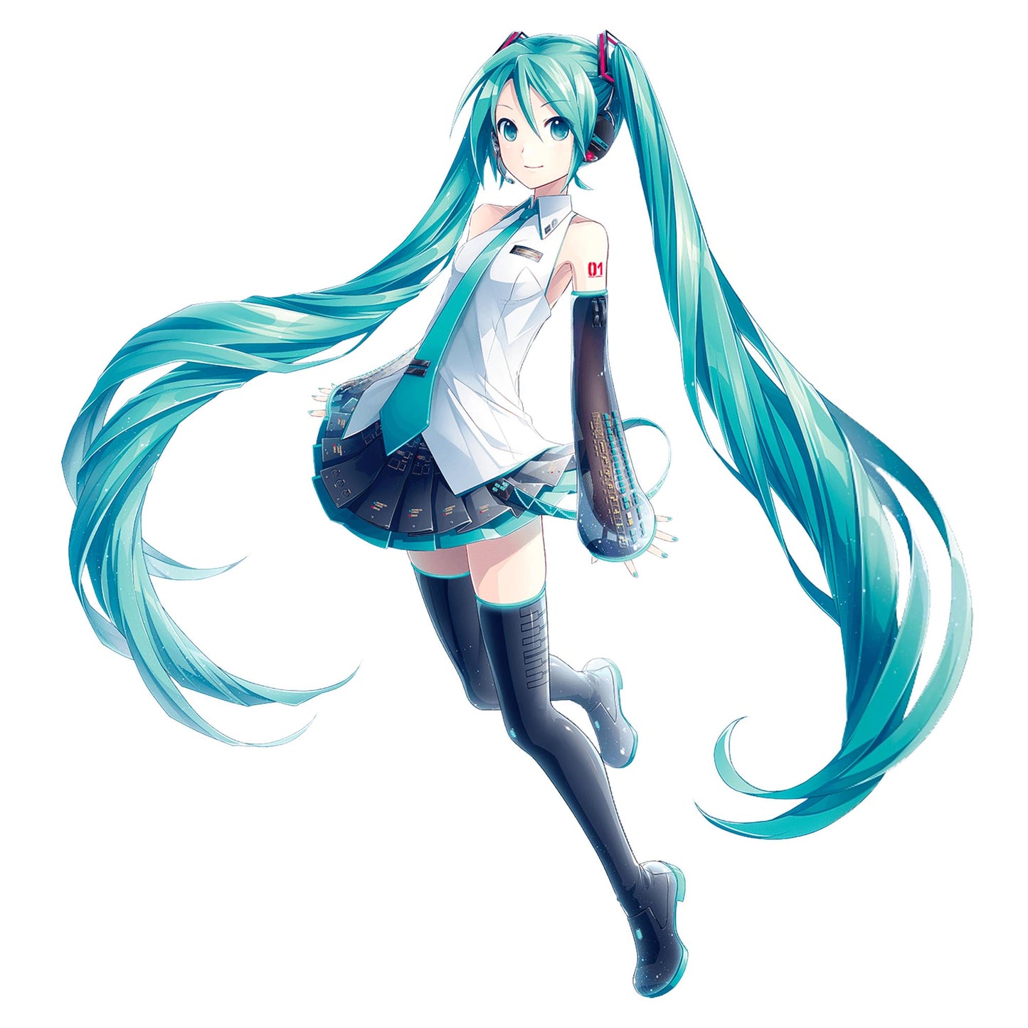 Temporary tattoos inspired by Miku Hatsune from Vocaloid. Number 01 with characters name underneath. Comes in set of 2.