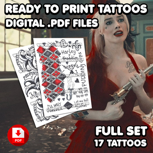 Harley Quinn (Red Dress) - The Suicide Squad | READY TO PRINT .PDF TATTOOS | FULL SET - AlunaCreates