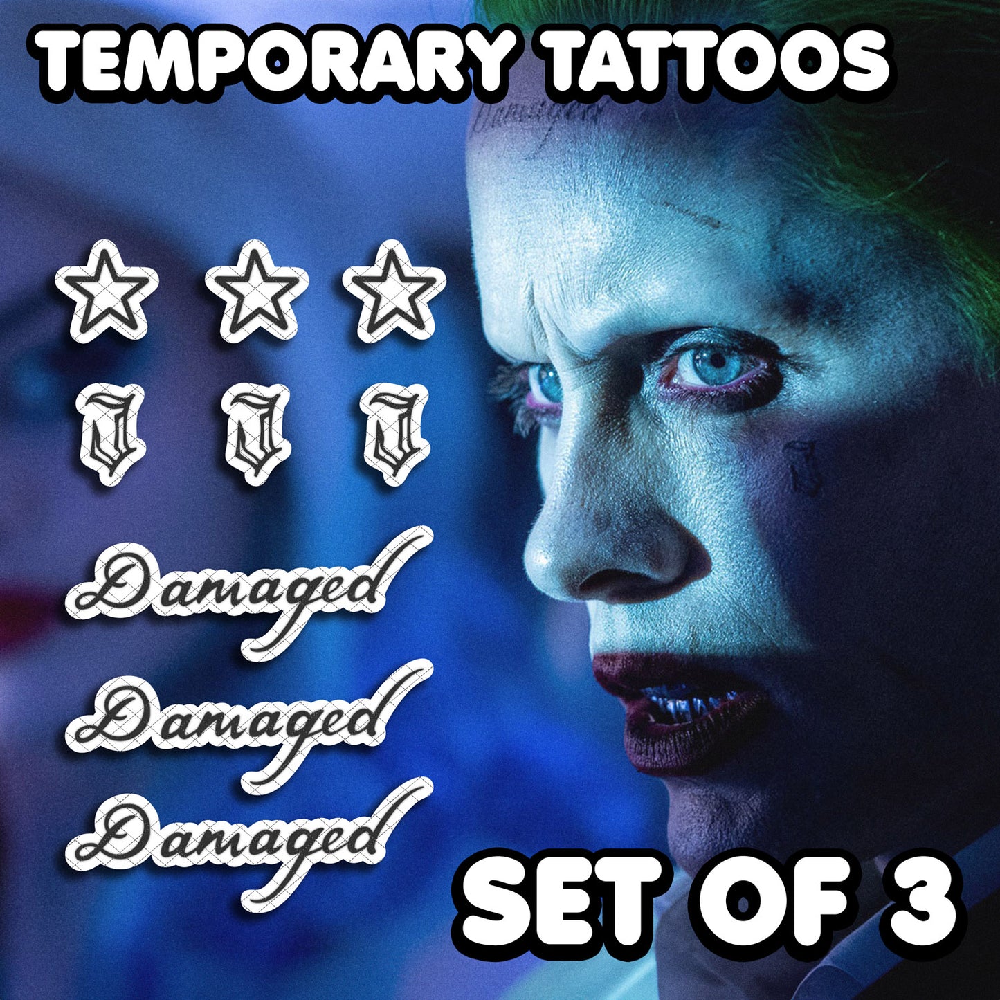The Joker - Suicide Squad | Temporary Tattoos | 9 TATTOOS - AlunaCreates