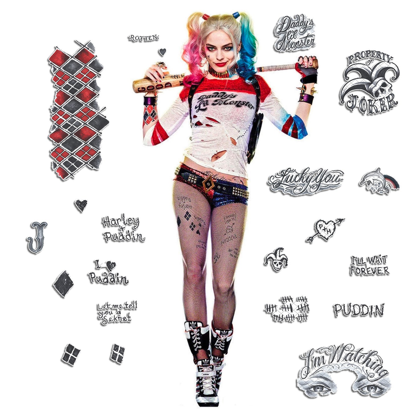 Harley Quinn (Classic) - Suicide Squad | Temporary Tattoos | FULL SET - AlunaCreates