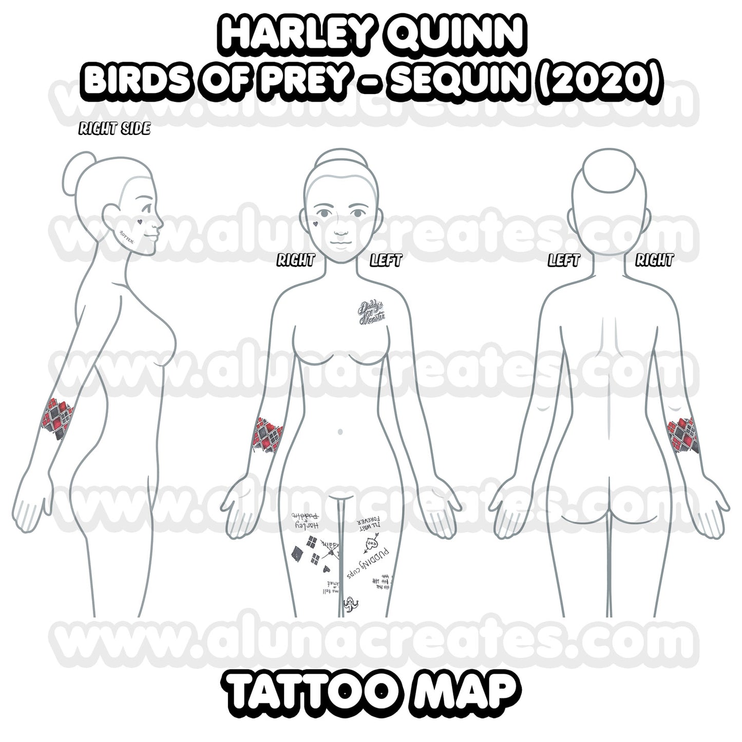 Harley Quinn - Birds of Prey | Temporary Tattoos | FULL SET - AlunaCreates